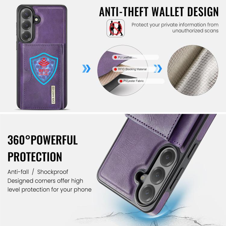 For Samsung Galaxy S26+ 5G DG.MING M6 Series RFID Tri-fold Card Bag Removable Leather Phone Case