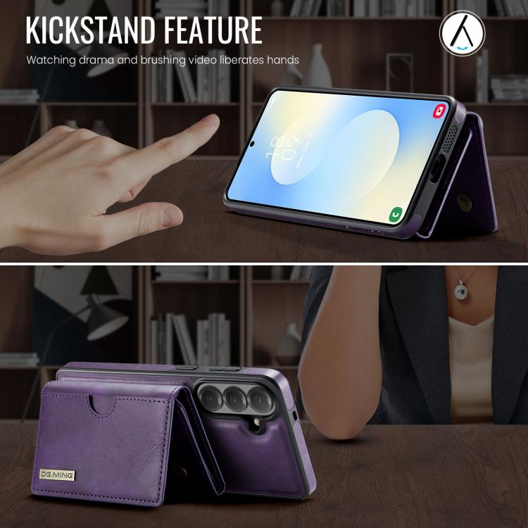 For Samsung Galaxy S26+ 5G DG.MING M6 Series RFID Tri-fold Card Bag Removable Leather Phone Case