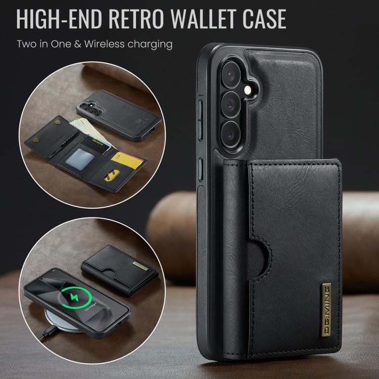 For Samsung Galaxy S25 5G DG.MING M6 Series RFID Tri-fold Card Bag Removable Leather Phone Case