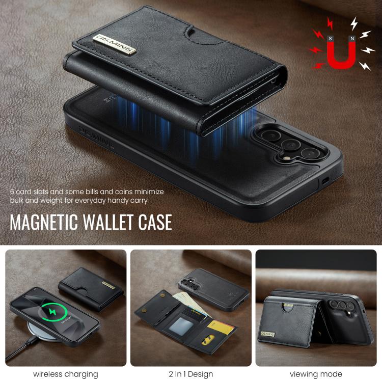 For Samsung Galaxy S25 5G DG.MING M6 Series RFID Tri-fold Card Bag Removable Leather Phone Case