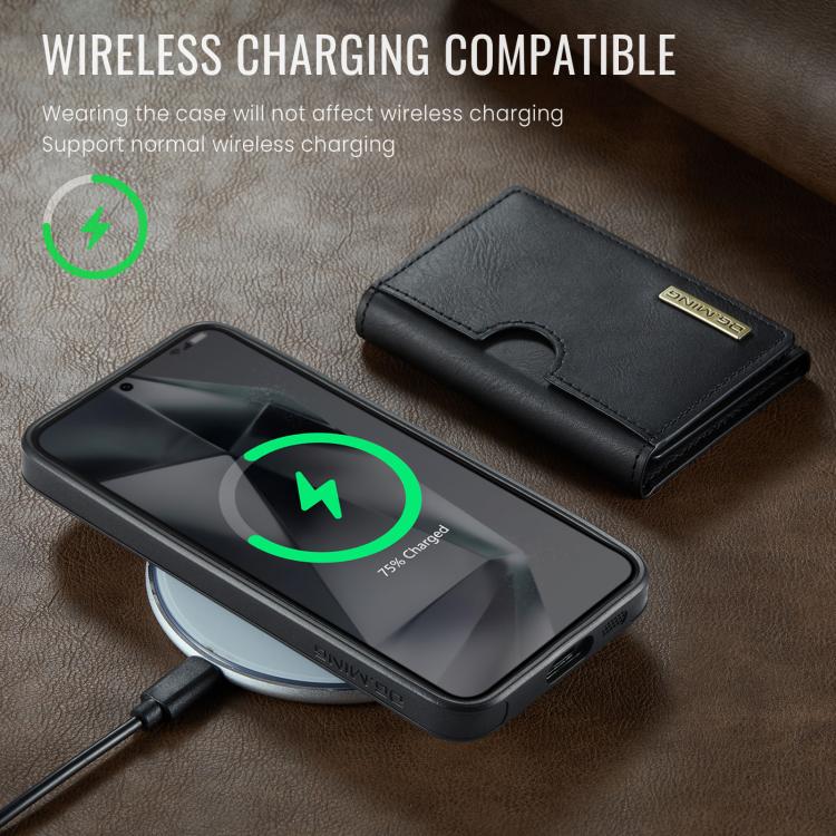 For Samsung Galaxy S25 5G DG.MING M6 Series RFID Tri-fold Card Bag Removable Leather Phone Case