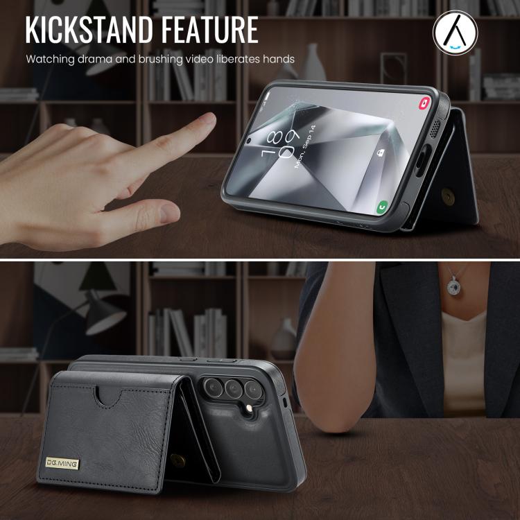 For Samsung Galaxy S25 5G DG.MING M6 Series RFID Tri-fold Card Bag Removable Leather Phone Case