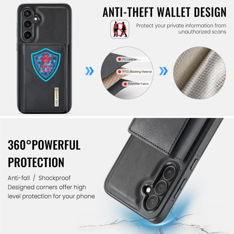 For Samsung Galaxy S25 5G DG.MING M6 Series RFID Tri-fold Card Bag Removable Leather Phone Case