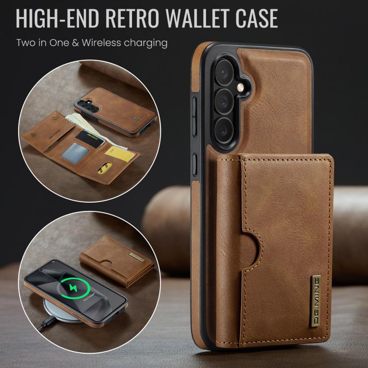For Samsung Galaxy S25 5G DG.MING M6 Series RFID Tri-fold Card Bag Removable Leather Phone Case