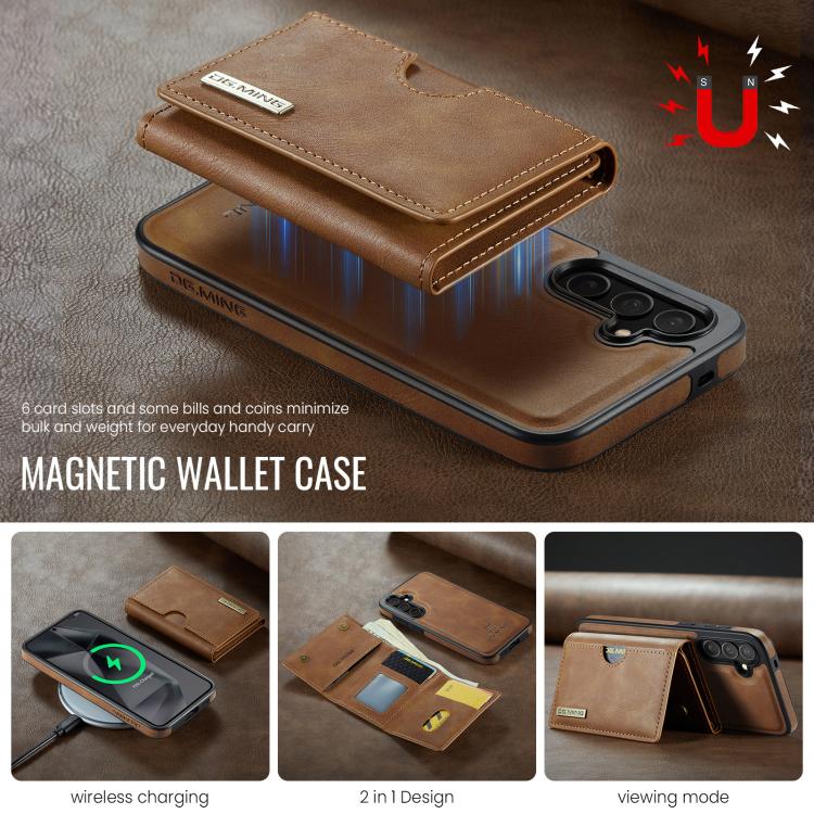 For Samsung Galaxy S25 5G DG.MING M6 Series RFID Tri-fold Card Bag Removable Leather Phone Case