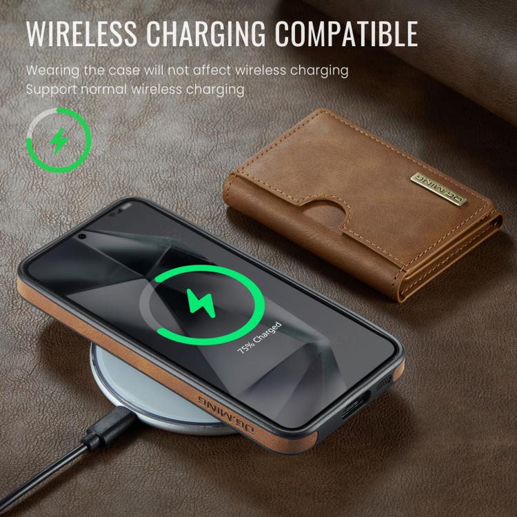 For Samsung Galaxy S25 5G DG.MING M6 Series RFID Tri-fold Card Bag Removable Leather Phone Case