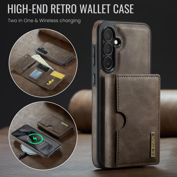 For Samsung Galaxy S25 5G DG.MING M6 Series RFID Tri-fold Card Bag Removable Leather Phone Case