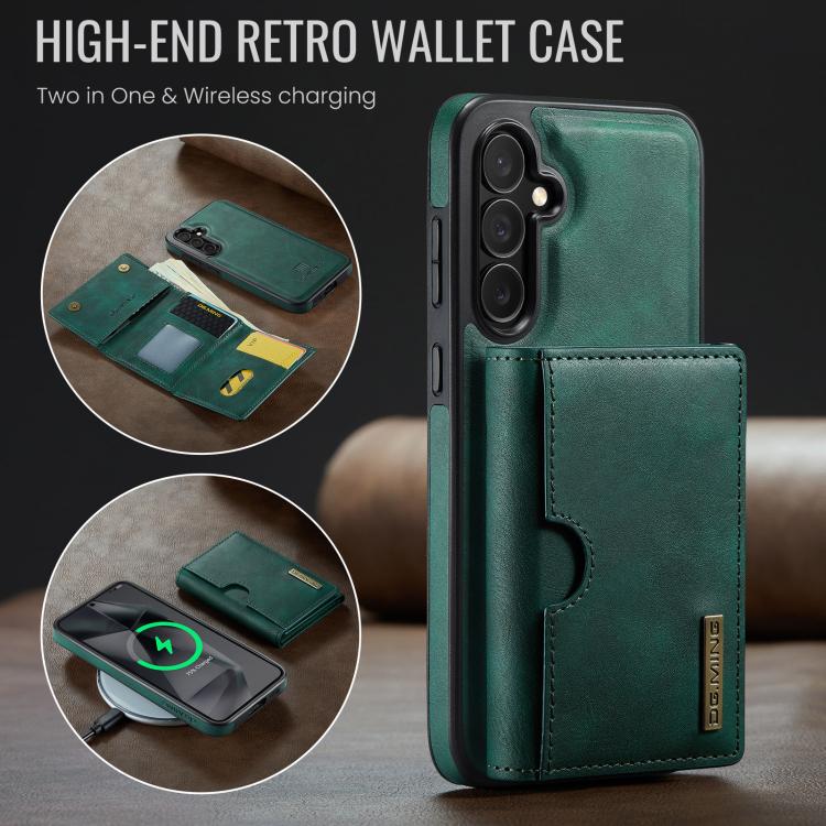 For Samsung Galaxy S25 5G DG.MING M6 Series RFID Tri-fold Card Bag Removable Leather Phone Case