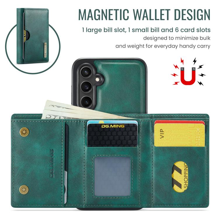 For Samsung Galaxy S25 5G DG.MING M6 Series RFID Tri-fold Card Bag Removable Leather Phone Case