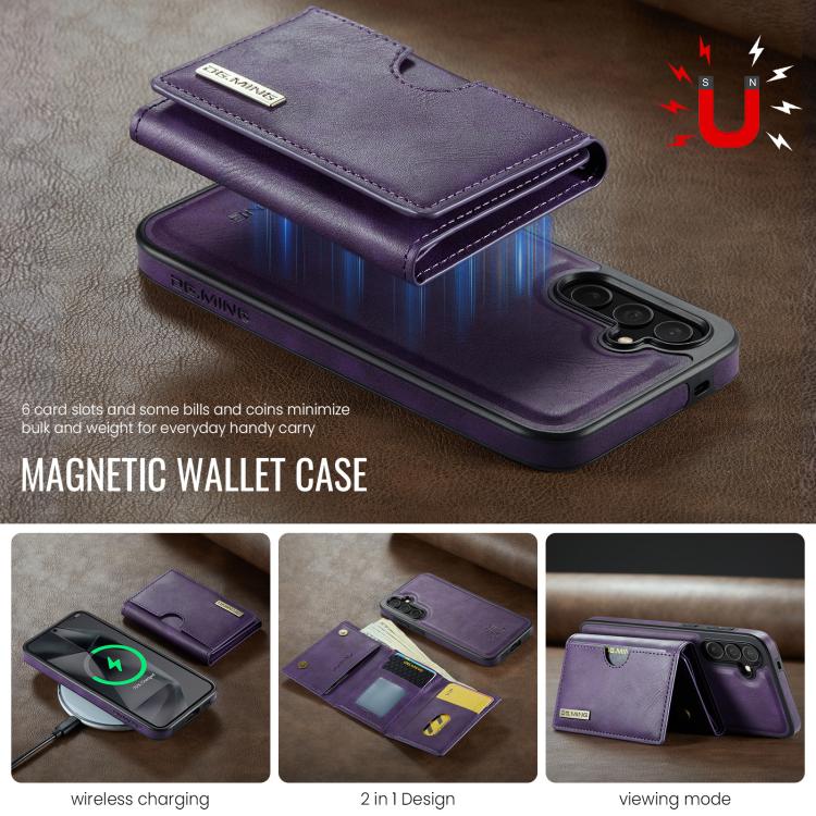 For Samsung Galaxy S25 5G DG.MING M6 Series RFID Tri-fold Card Bag Removable Leather Phone Case