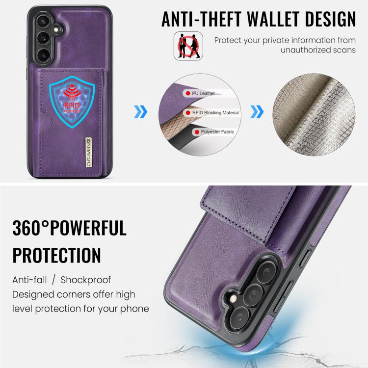 For Samsung Galaxy S25 5G DG.MING M6 Series RFID Tri-fold Card Bag Removable Leather Phone Case