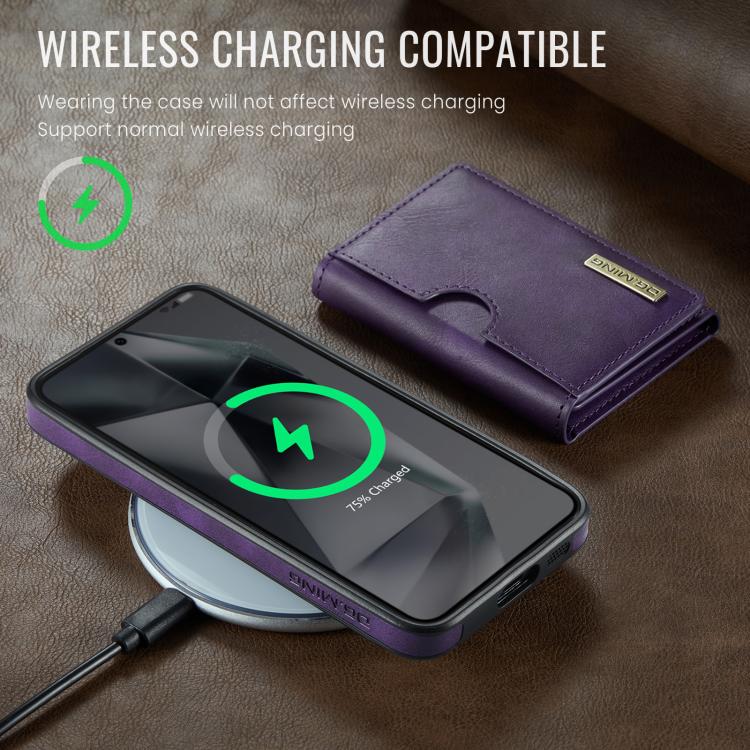 For Samsung Galaxy S25 5G DG.MING M6 Series RFID Tri-fold Card Bag Removable Leather Phone Case