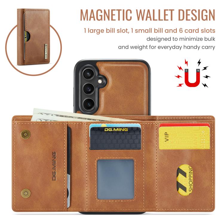 For Samsung Galaxy S25+ 5G DG.MING M6 Series RFID Tri-fold Card Bag Removable Leather Phone Case