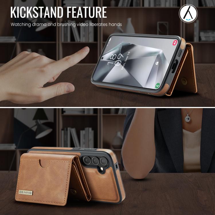 For Samsung Galaxy S25+ 5G DG.MING M6 Series RFID Tri-fold Card Bag Removable Leather Phone Case