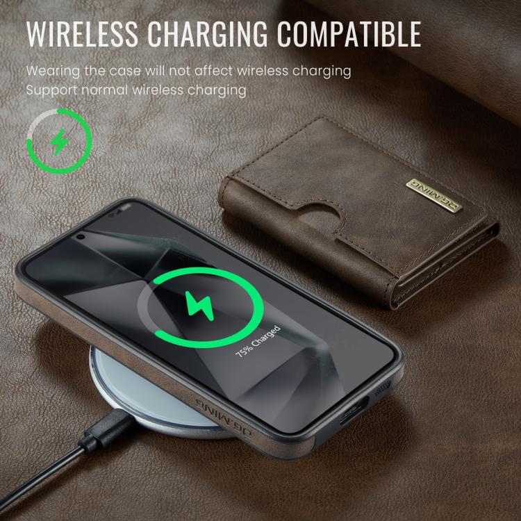 For Samsung Galaxy S25+ 5G DG.MING M6 Series RFID Tri-fold Card Bag Removable Leather Phone Case