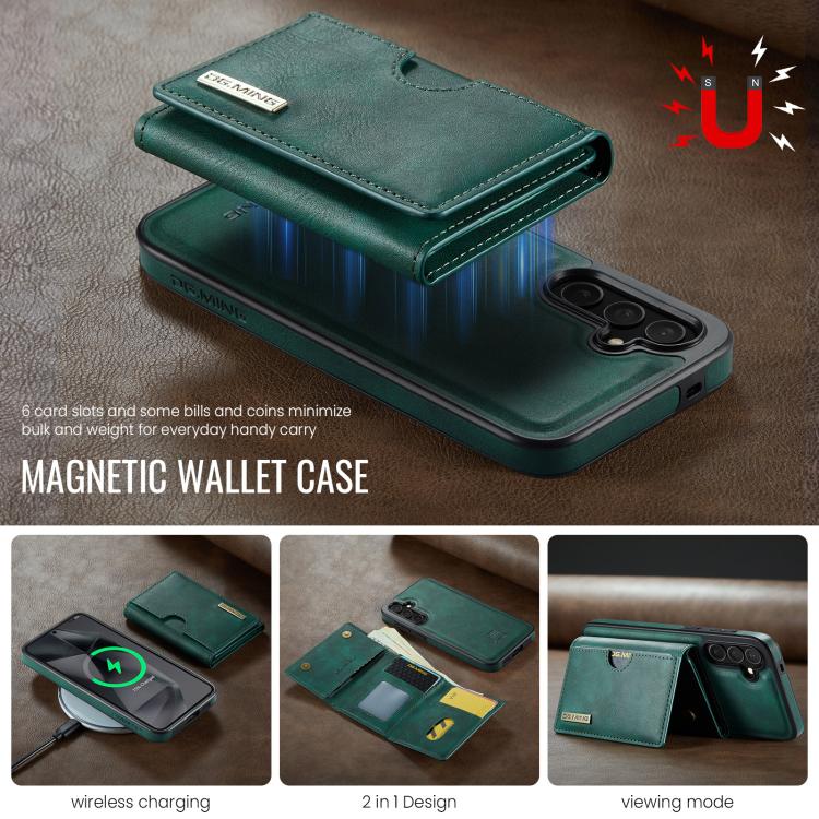 For Samsung Galaxy S25+ 5G DG.MING M6 Series RFID Tri-fold Card Bag Removable Leather Phone Case