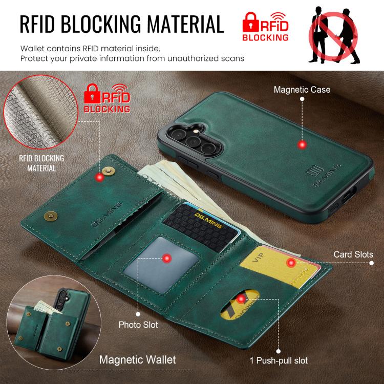 For Samsung Galaxy S25+ 5G DG.MING M6 Series RFID Tri-fold Card Bag Removable Leather Phone Case