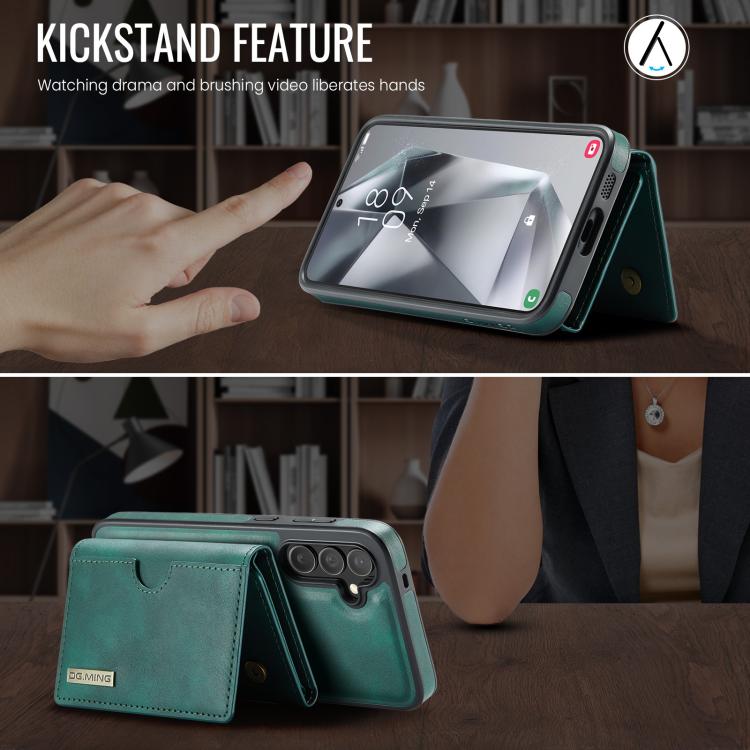 For Samsung Galaxy S25+ 5G DG.MING M6 Series RFID Tri-fold Card Bag Removable Leather Phone Case