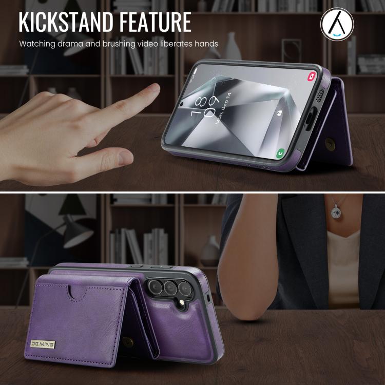 For Samsung Galaxy S25+ 5G DG.MING M6 Series RFID Tri-fold Card Bag Removable Leather Phone Case