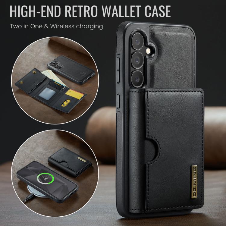 For Samsung Galaxy S24 5G DG.MING M6 Series RFID Tri-fold Card Bag Removable Leather Phone Case