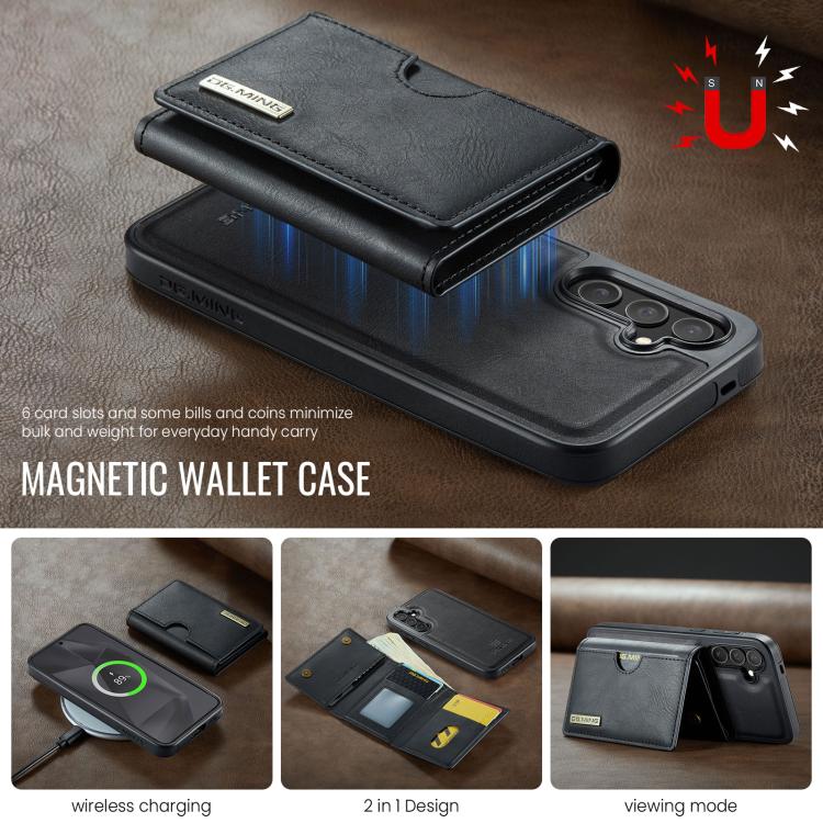 For Samsung Galaxy S24 5G DG.MING M6 Series RFID Tri-fold Card Bag Removable Leather Phone Case