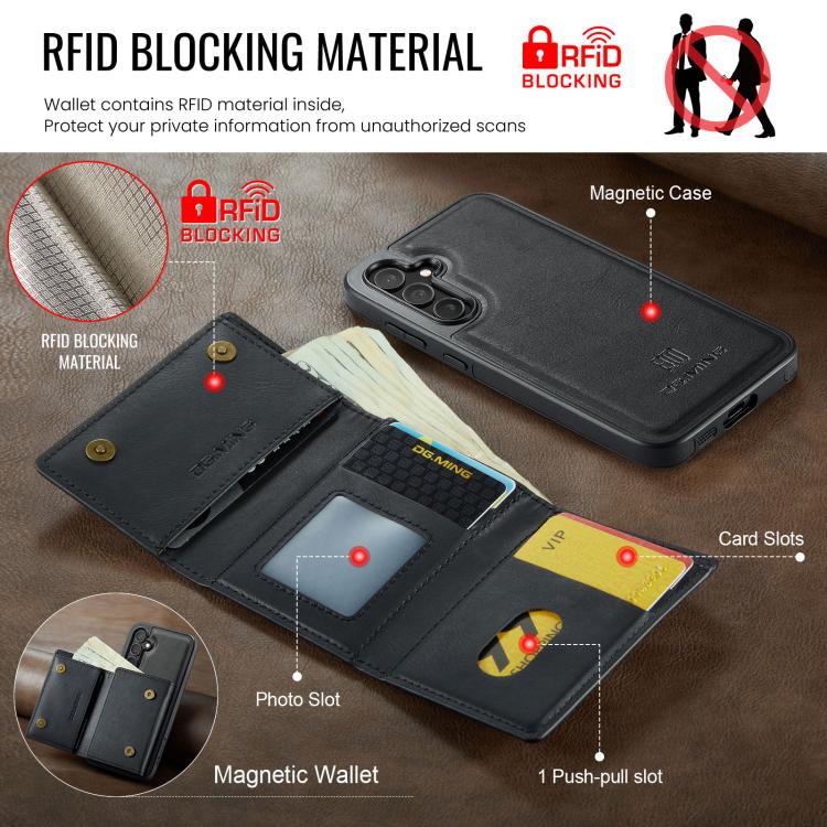 For Samsung Galaxy S24 5G DG.MING M6 Series RFID Tri-fold Card Bag Removable Leather Phone Case