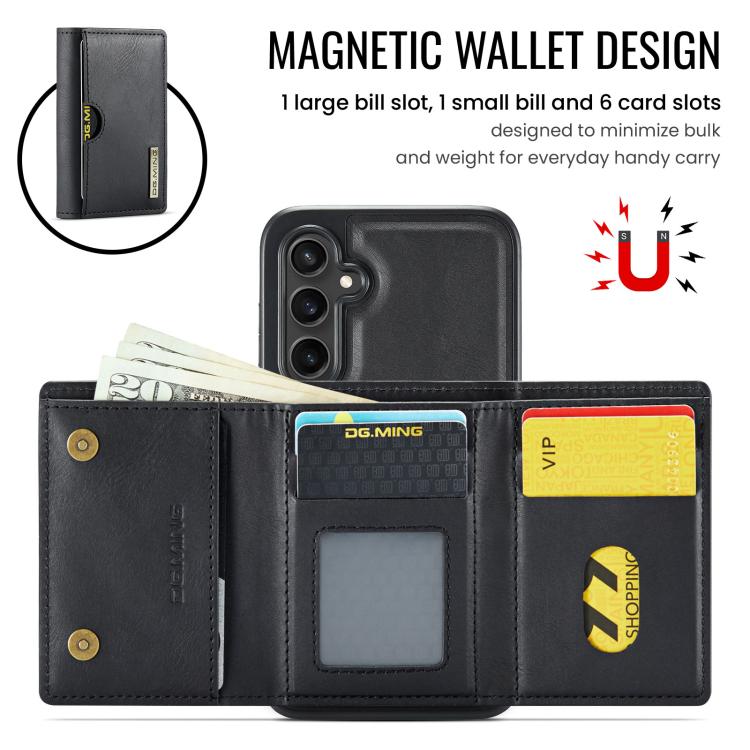 For Samsung Galaxy S24 5G DG.MING M6 Series RFID Tri-fold Card Bag Removable Leather Phone Case