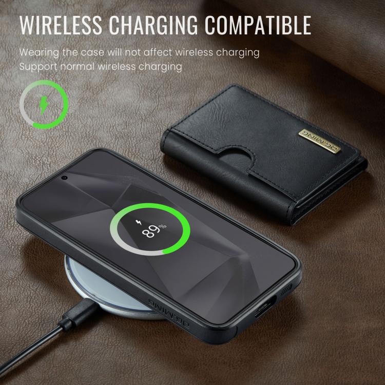 For Samsung Galaxy S24 5G DG.MING M6 Series RFID Tri-fold Card Bag Removable Leather Phone Case