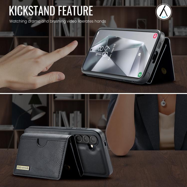 For Samsung Galaxy S24 5G DG.MING M6 Series RFID Tri-fold Card Bag Removable Leather Phone Case