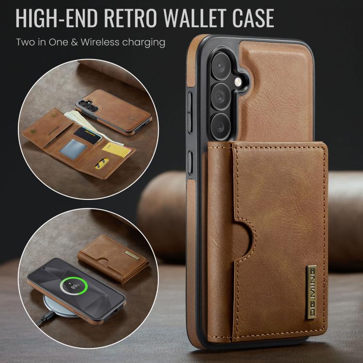 For Samsung Galaxy S24 5G DG.MING M6 Series RFID Tri-fold Card Bag Removable Leather Phone Case