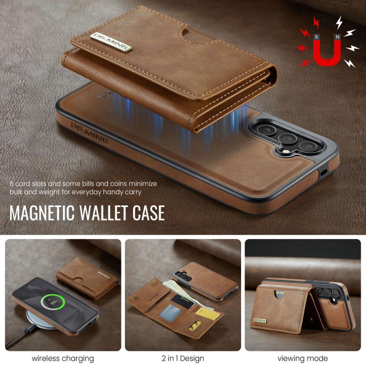 For Samsung Galaxy S24 5G DG.MING M6 Series RFID Tri-fold Card Bag Removable Leather Phone Case