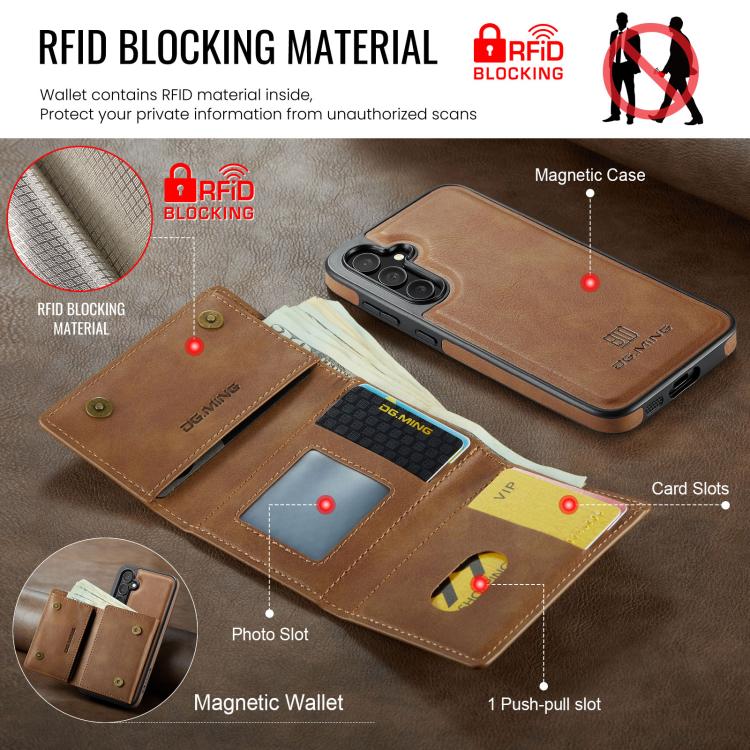 For Samsung Galaxy S24 5G DG.MING M6 Series RFID Tri-fold Card Bag Removable Leather Phone Case