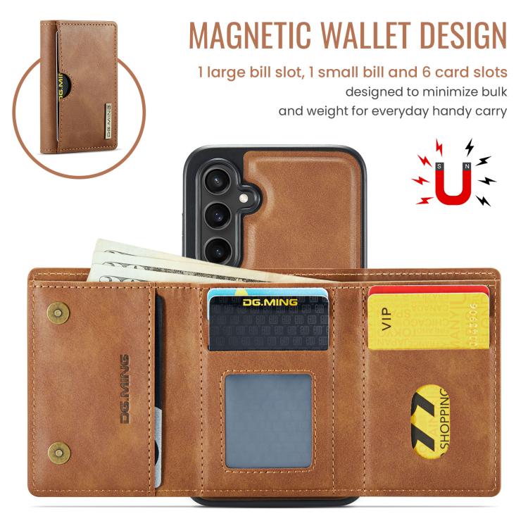 For Samsung Galaxy S24 5G DG.MING M6 Series RFID Tri-fold Card Bag Removable Leather Phone Case