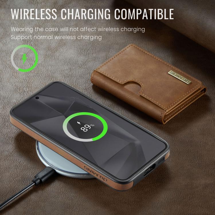 For Samsung Galaxy S24 5G DG.MING M6 Series RFID Tri-fold Card Bag Removable Leather Phone Case