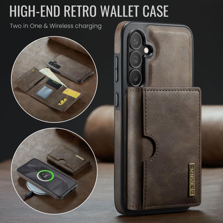 For Samsung Galaxy S24 5G DG.MING M6 Series RFID Tri-fold Card Bag Removable Leather Phone Case