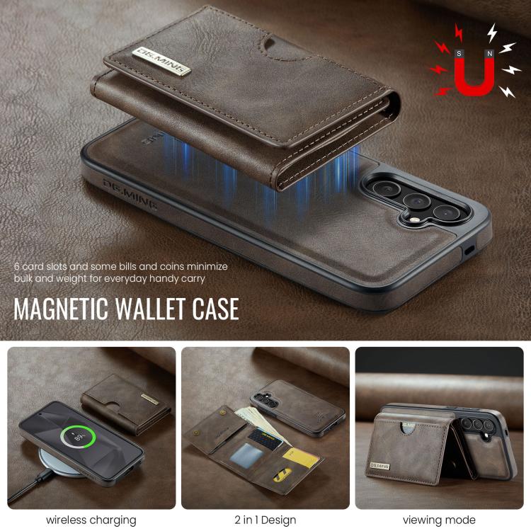 For Samsung Galaxy S24 5G DG.MING M6 Series RFID Tri-fold Card Bag Removable Leather Phone Case