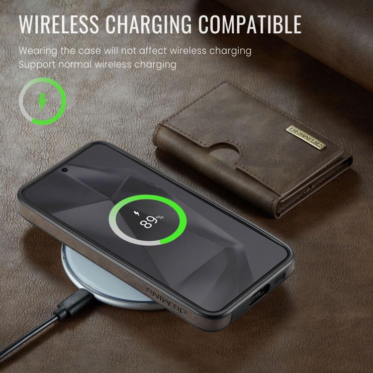 For Samsung Galaxy S24 5G DG.MING M6 Series RFID Tri-fold Card Bag Removable Leather Phone Case