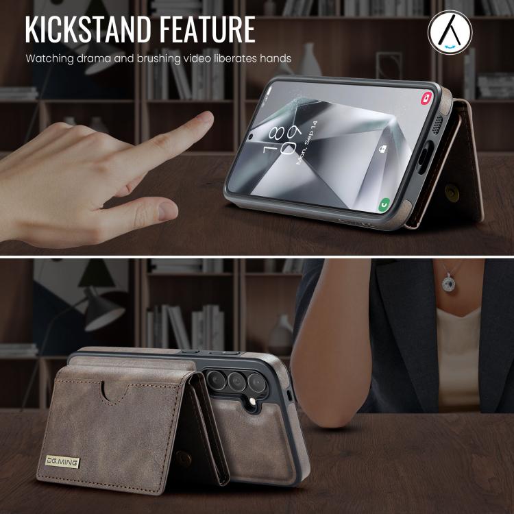For Samsung Galaxy S24 5G DG.MING M6 Series RFID Tri-fold Card Bag Removable Leather Phone Case
