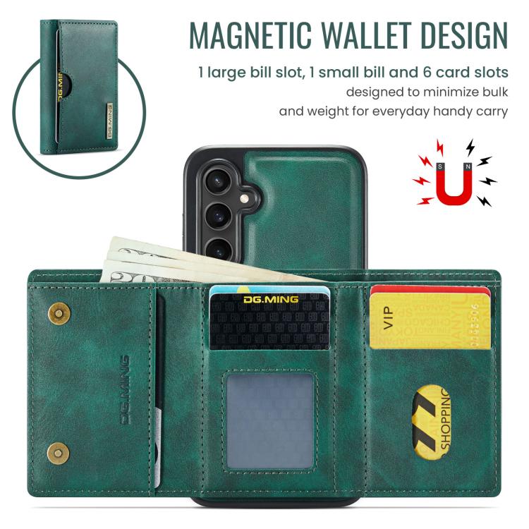 For Samsung Galaxy S24 5G DG.MING M6 Series RFID Tri-fold Card Bag Removable Leather Phone Case