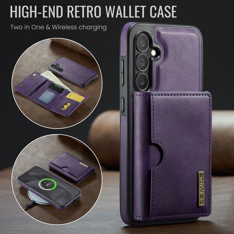 For Samsung Galaxy S24 5G DG.MING M6 Series RFID Tri-fold Card Bag Removable Leather Phone Case