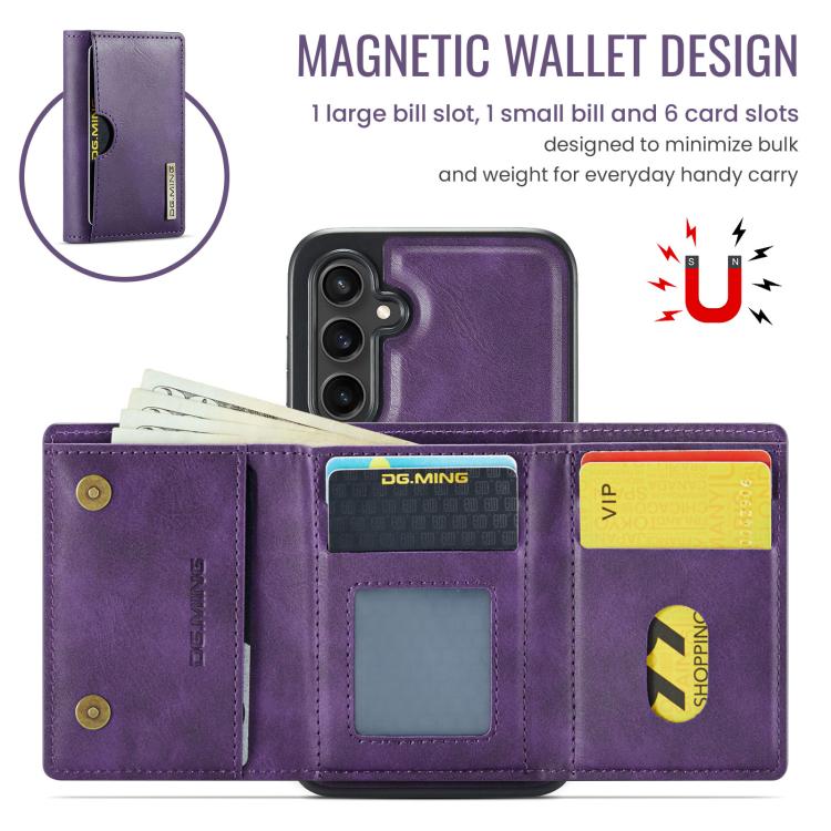 For Samsung Galaxy S24 5G DG.MING M6 Series RFID Tri-fold Card Bag Removable Leather Phone Case