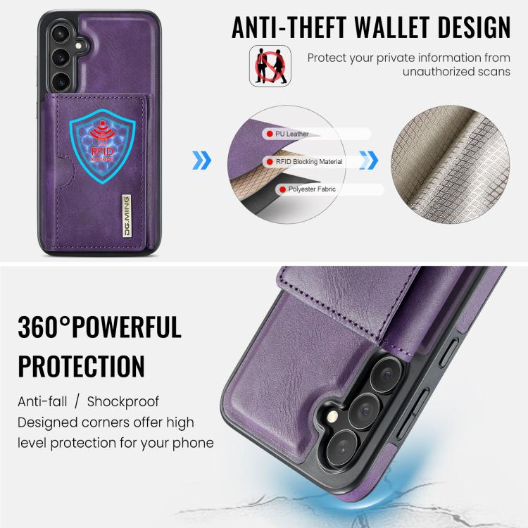 For Samsung Galaxy S24 5G DG.MING M6 Series RFID Tri-fold Card Bag Removable Leather Phone Case