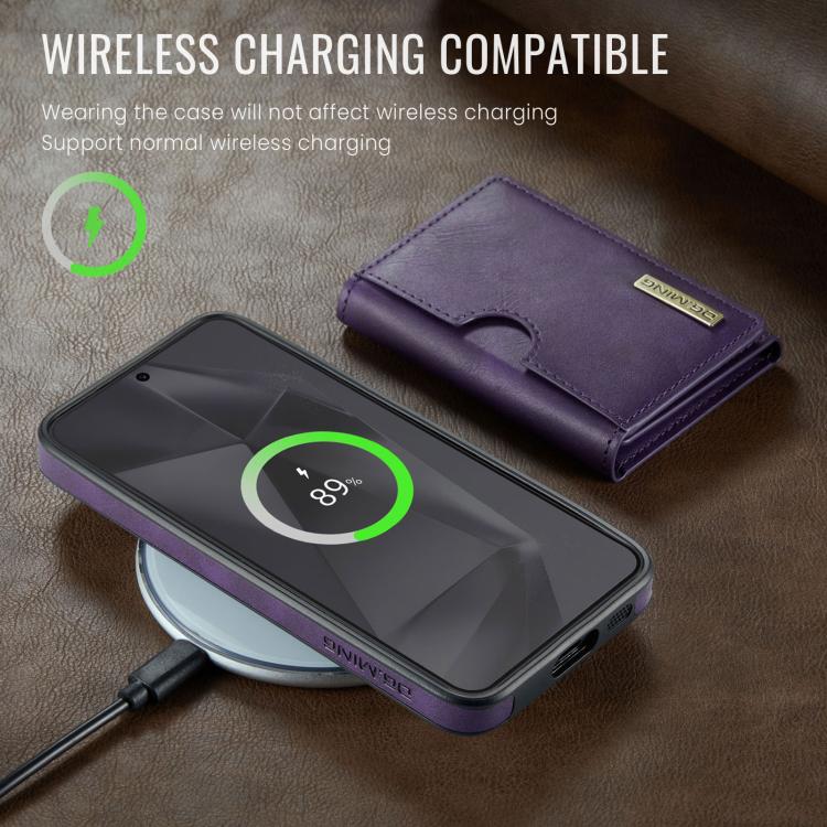 For Samsung Galaxy S24 5G DG.MING M6 Series RFID Tri-fold Card Bag Removable Leather Phone Case