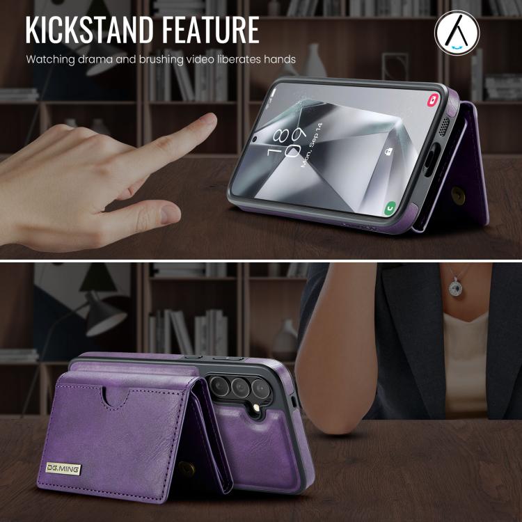 For Samsung Galaxy S24 5G DG.MING M6 Series RFID Tri-fold Card Bag Removable Leather Phone Case