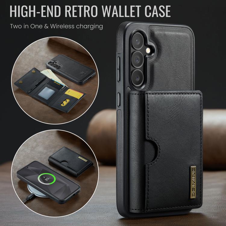 For Samsung Galaxy S24 FE 5G DG.MING M6 Series RFID Tri-fold Card Bag Removable Leather Phone Case