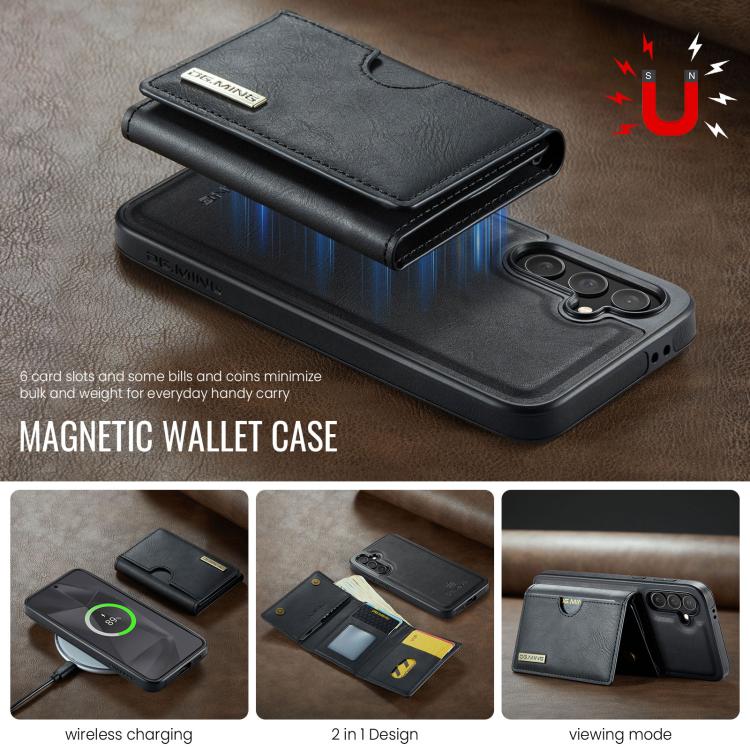 For Samsung Galaxy S24 FE 5G DG.MING M6 Series RFID Tri-fold Card Bag Removable Leather Phone Case