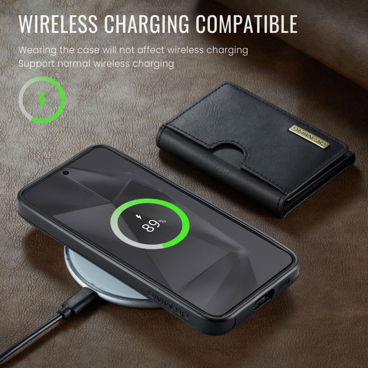 For Samsung Galaxy S24 FE 5G DG.MING M6 Series RFID Tri-fold Card Bag Removable Leather Phone Case
