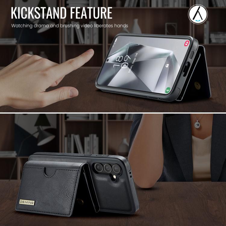 For Samsung Galaxy S24 FE 5G DG.MING M6 Series RFID Tri-fold Card Bag Removable Leather Phone Case