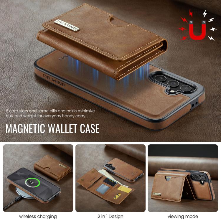 For Samsung Galaxy S24 FE 5G DG.MING M6 Series RFID Tri-fold Card Bag Removable Leather Phone Case