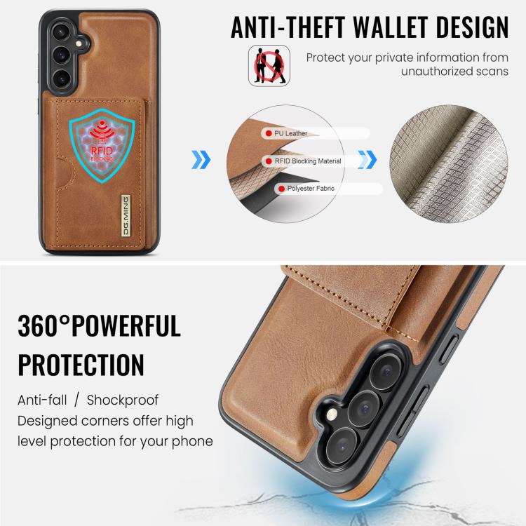 For Samsung Galaxy S24 FE 5G DG.MING M6 Series RFID Tri-fold Card Bag Removable Leather Phone Case